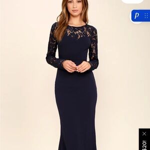Lulu's Navy Long Sleeve Lace Maxi Dress